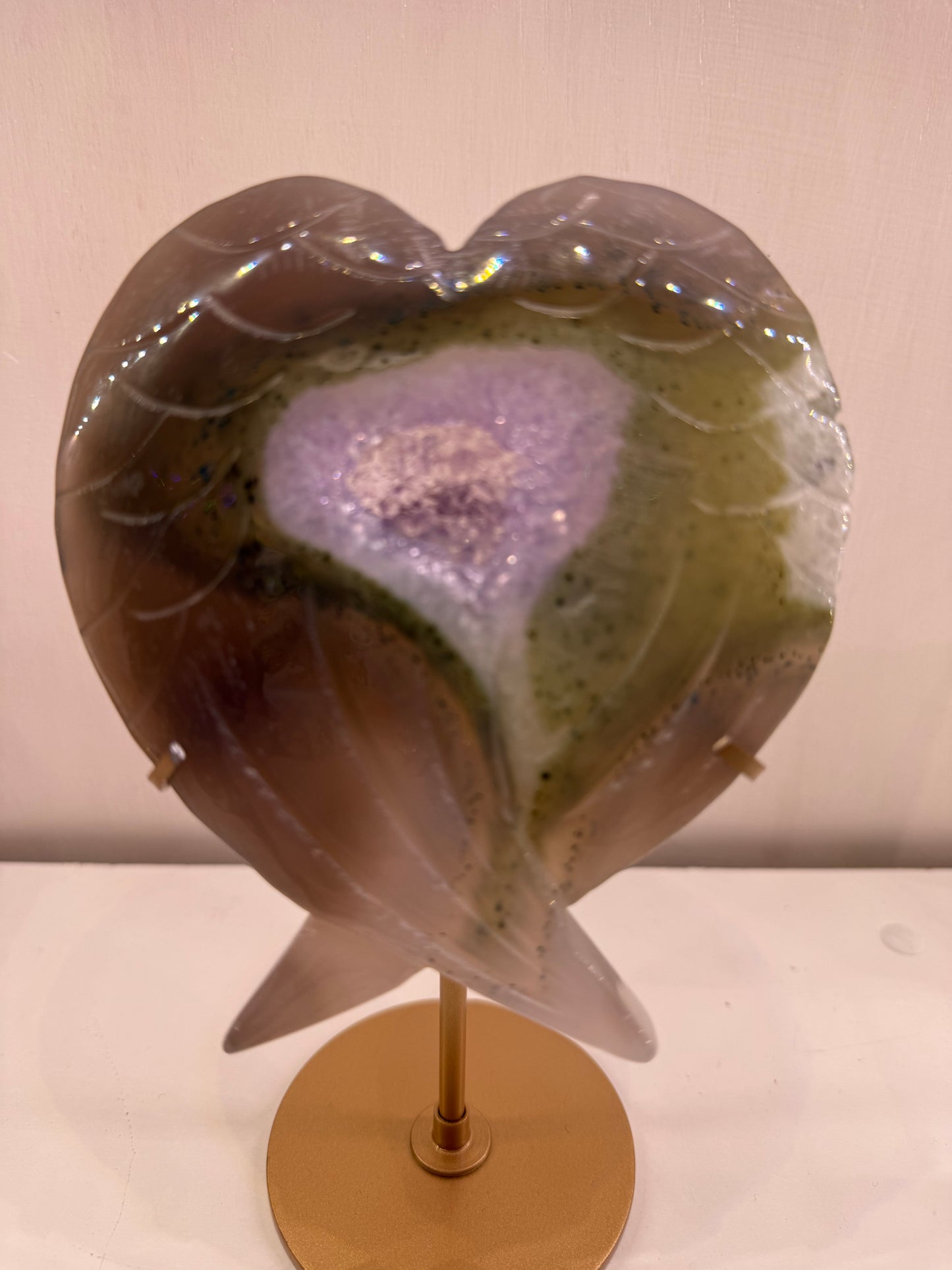 Moss Amethyst heart wings