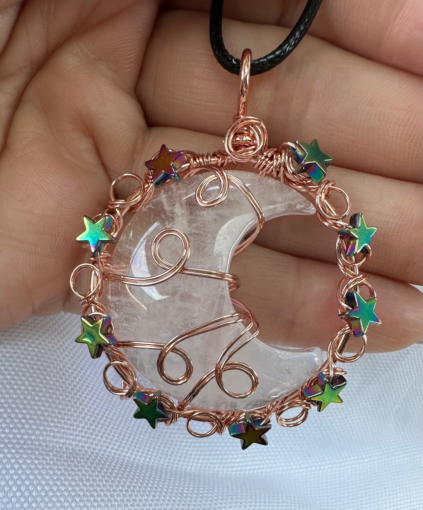 Clear quartz crescent, necklace