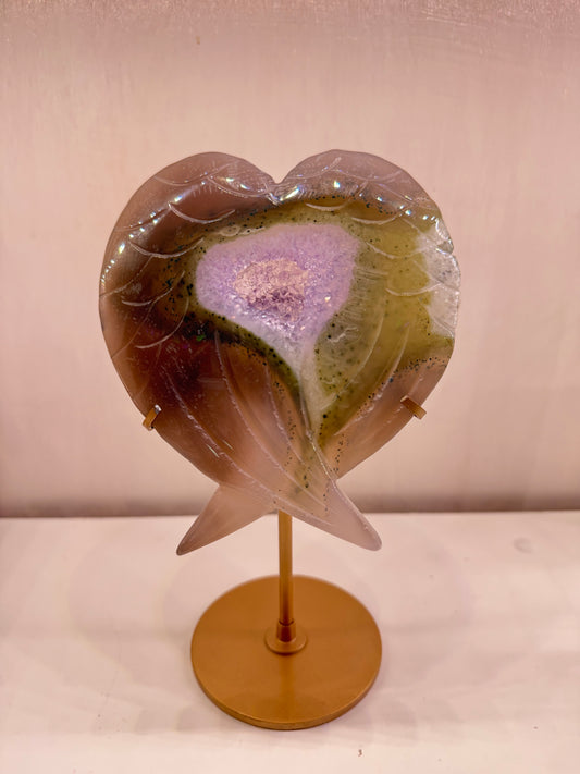 Moss Amethyst heart wings