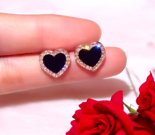 black heart shaped stud earrings
