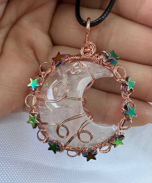 Clear quartz crescent, necklace